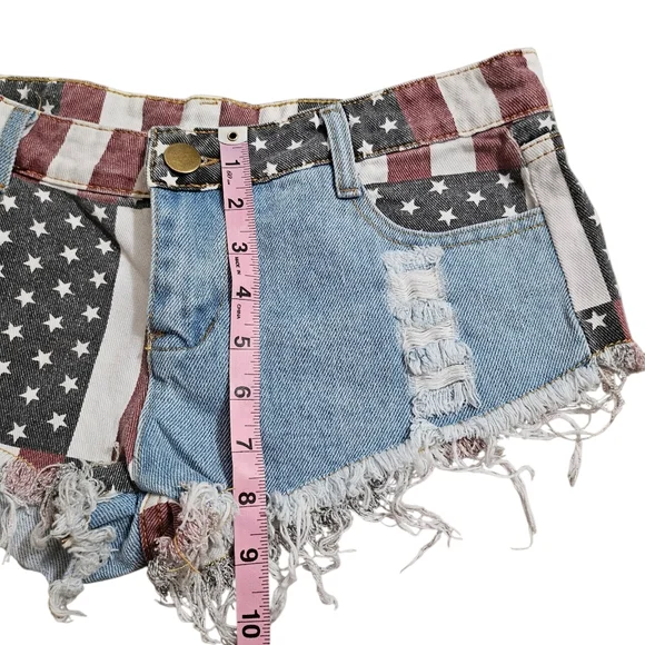 American Flag Micro Cheeky Distressed Shorts - Picture 4 of 7